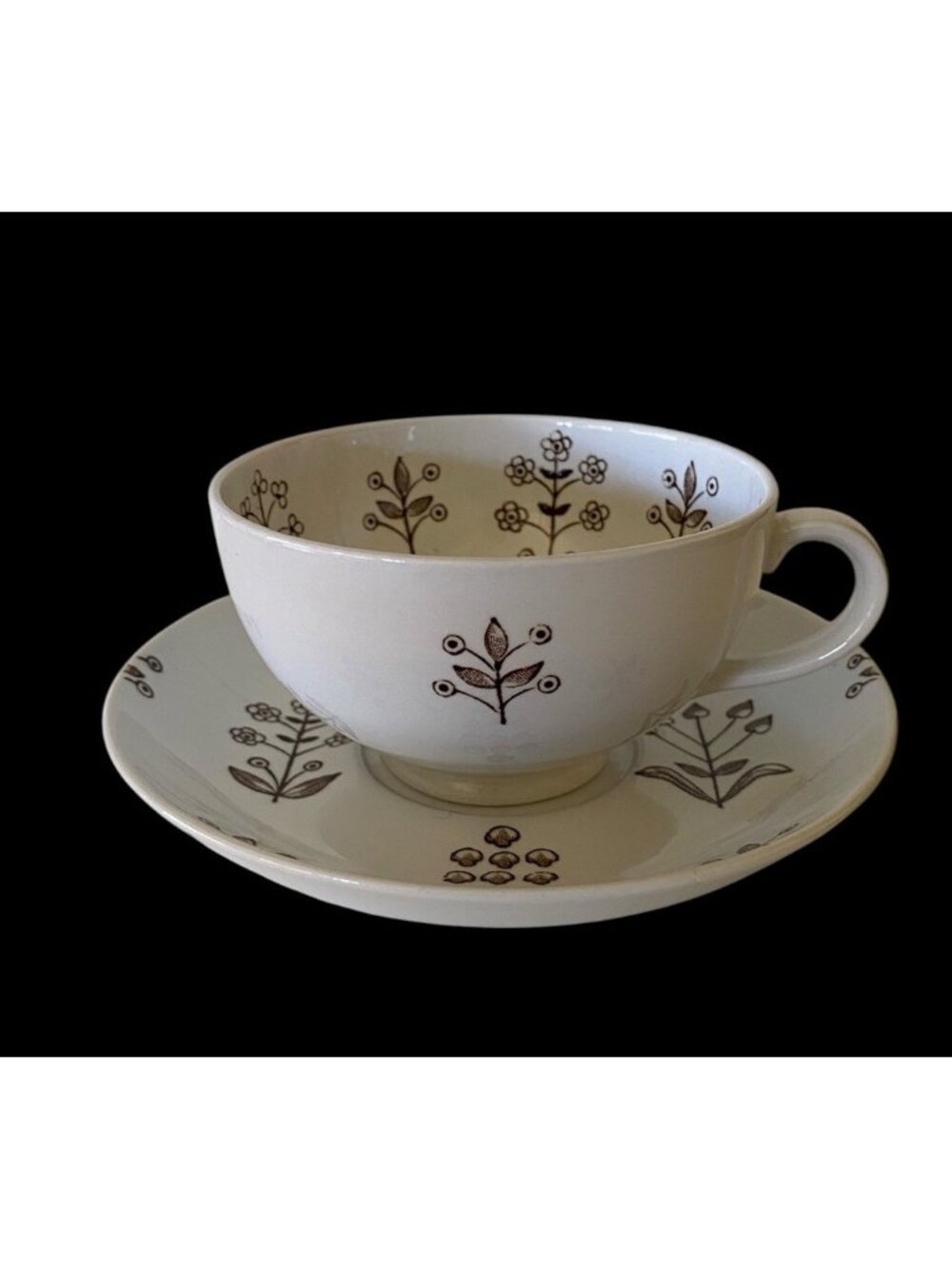 Vtg Arabia Finland Tapestry Brown Tea Cup and Saucer Cottage Core